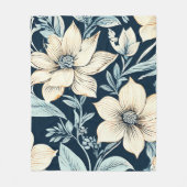 Blauw en Ivoor Floral Design Fleece Deken (Voorkant)