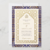 Blauw en Ivoor Islamitische Boog Moslim Bruiloft Kaart (Voorkant)