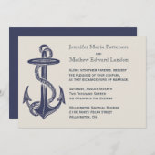 Blauw en Ivoor nautisch thema bruiloft uitnodiging (Voorkant / Achterkant)