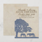 Blauw en Ivoor Paard Boerderij Save The Date Aankondigingskaart (Voorkant / Achterkant)