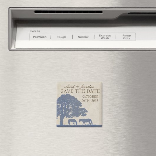 Blauw en Ivoor Paard Boerderij Save The Date Magneet (Insitu (Vaatwasser))