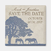 Blauw en Ivoor Paard Boerderij Save The Date Magneet (Voorkant)