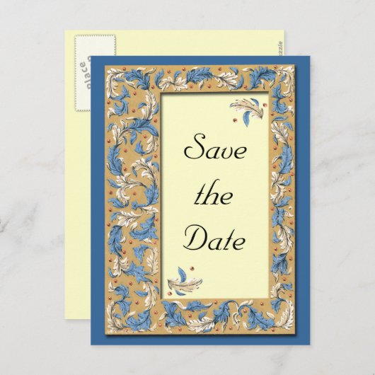 Blauw en Ivoor Save the Date Briefkaart (Voorkant / Achterkant)