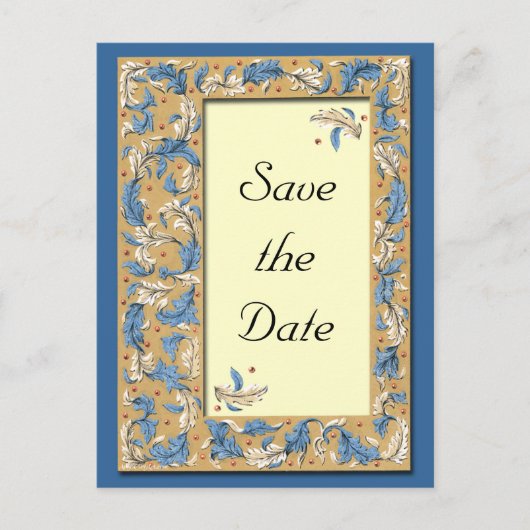 Blauw en Ivoor Save the Date Briefkaart (Voorkant)