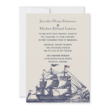 Blauw en Ivoor  Schip Huwelijksuitnodiging