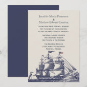 Blauw en Ivoor Schip Huwelijksuitnodiging Kaart (Voorkant / Achterkant)
