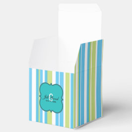 Blauw en kalkgroen gestreept bedankdoosjes