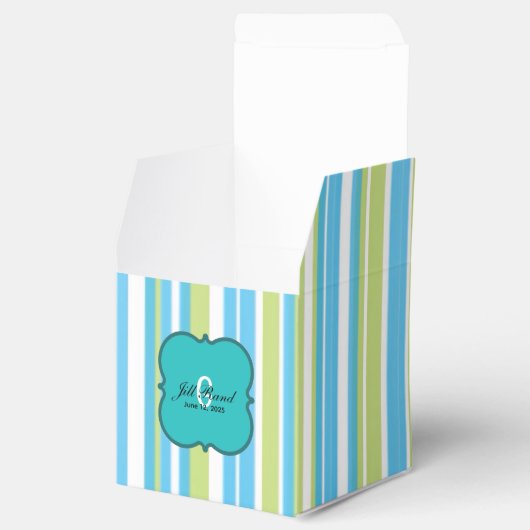 Blauw en kalkgroen gestreept bedankdoosjes (Geopend)