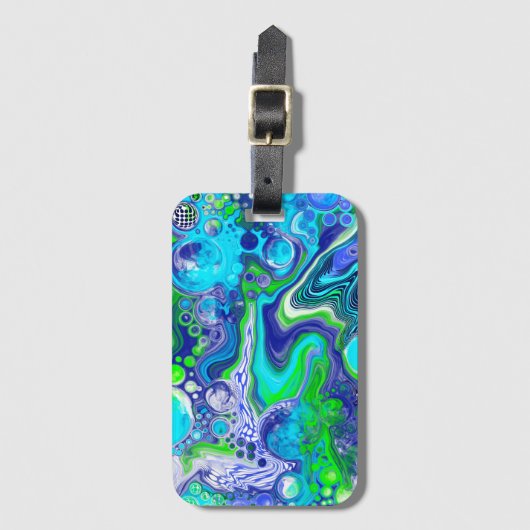 Blauw en kalkgroen kleurverfeffect bagagelabel (Voorkant (verticaal))