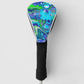 Blauw en kalkgroen kleurverfeffect golfheadcover (Voorkant)