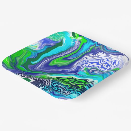 Blauw- en kalkgroene marmer-zwembroeken Birthday P Papieren Bordje (Gebogen)