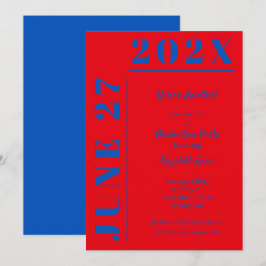 Blauw en karmozijnrood afstudeerfeest kaart
