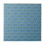 Blauw en Khaki Floral Art Deco Pattern Tegeltje (Voorkant)