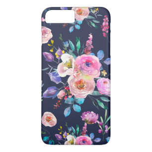 Blauw en kleurrijke bloemen Bouquet Pattern iPhone 8/7 Plus Hoesje