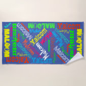 Blauw en kleurrijke herhalingsnaam Collage Strandlaken (Voorkant)