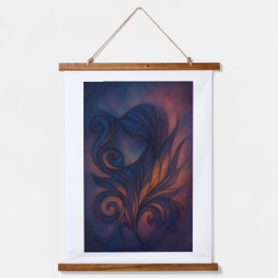 Blauw en Koper Abstract Botanisch Motief Hangend Wandkleed