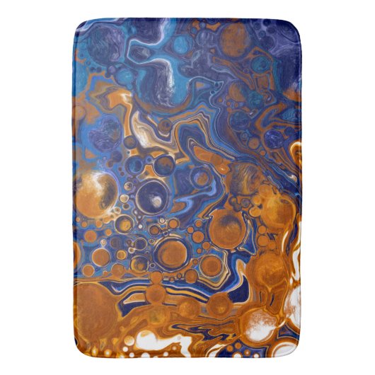 Blauw en koper Abstracte moderne kunst Badmat (Voorkant Verticaal)