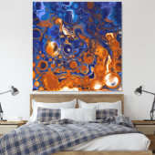 Blauw en koper Abstracte moderne kunst Canvas Afdruk (Insitu (Slaapkamer))
