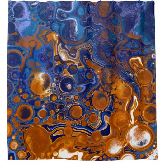 Blauw en koper Abstracte moderne kunst Douchegordijn (Voorkant)