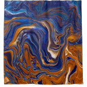 Blauw en koper Abstracte moderne kunst Douchegordijn (Voorkant)