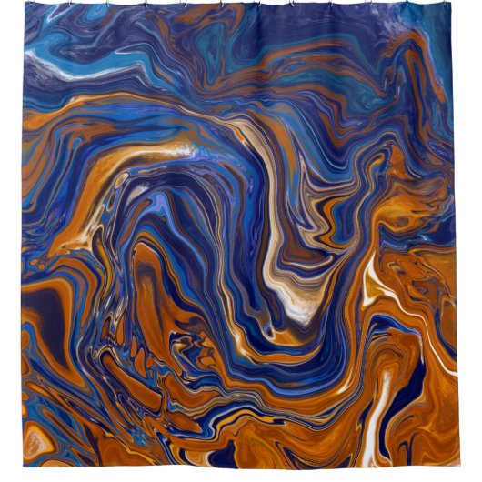 Blauw en koper Abstracte moderne kunst Douchegordijn (Voorkant)