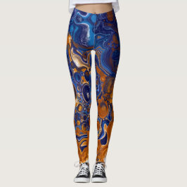 Blauw en koper Abstracte moderne kunst Leggings