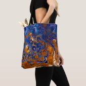 Blauw en koper Abstracte moderne kunst Tote Bag (Dichtbij)