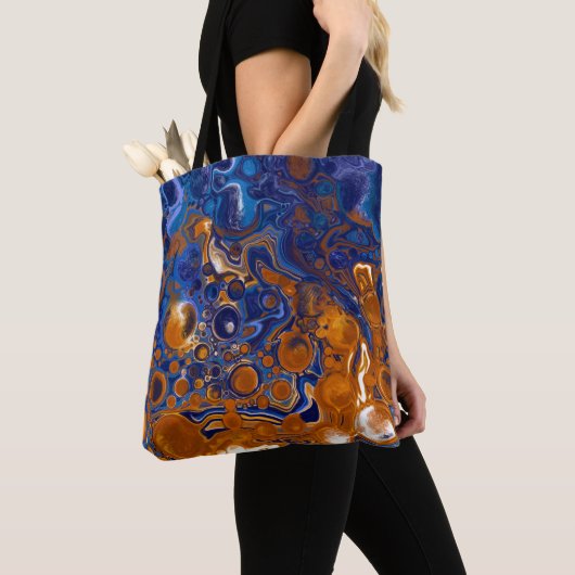 Blauw en koper Abstracte moderne kunst Tote Bag (Dichtbij)