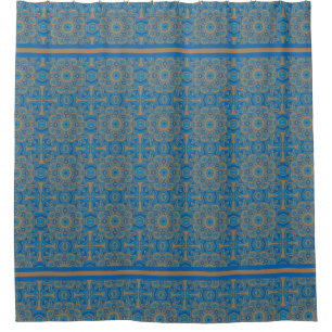 Blauw en Koper Tribal Douche Gordijn