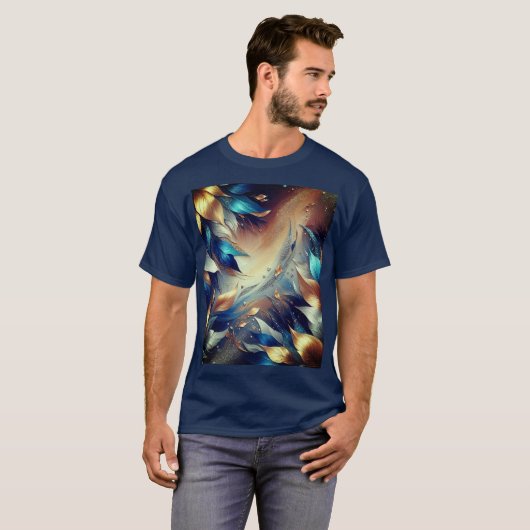 Blauw en koperblaadjes Abstract T-shirt (Voorkant volledig)