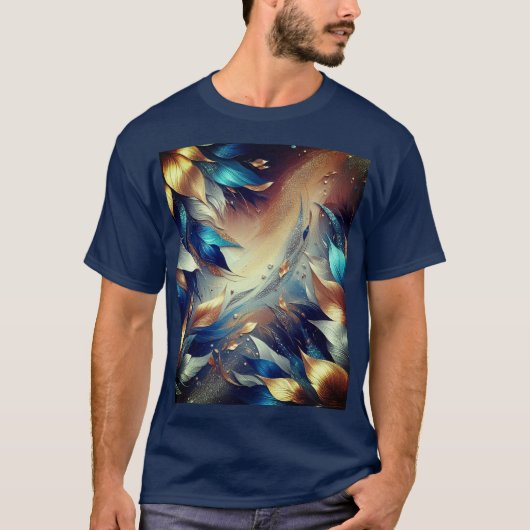 Blauw en koperblaadjes Abstract T-shirt (Voorkant)