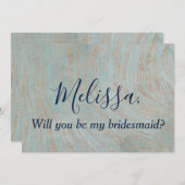 Blauw en koperen uitnodiging voor bruidsmeisje (Voorkant / Achterkant)