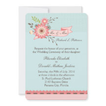  Blauw en Koraal Bloemen Bruiloft Uitnodiging