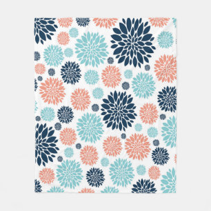 Blauw en koraal Bloemen Fleece Deken