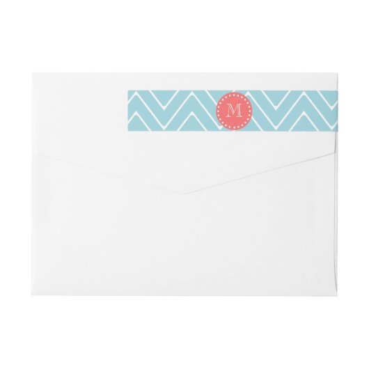 Blauw en koraal Chevron met aangepast monogram (Achterkant)
