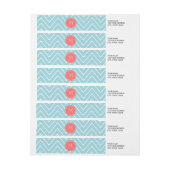 Blauw en koraal Chevron met aangepast monogram (Vel)