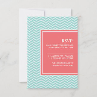 Blauw en koraal Chevron RSVP-kaart RSVP Kaartje