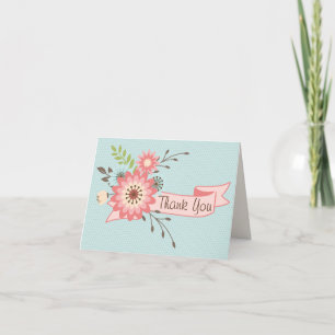  Blauw en koraal Floral Hartelijk dank Bedankkaart