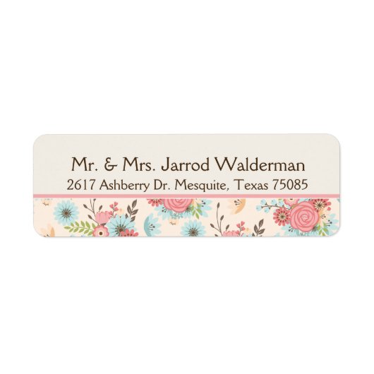  blauw en koraal Floral Return Address Label (Voorkant)