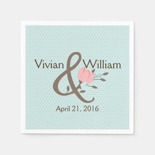  blauw en koraal Floral Wedding Napkin Servetten (Voorkant)