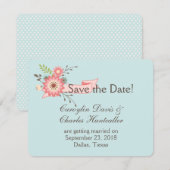 Blauw en koraal Floral Wedding sparen de Datum Kaa Kaart (Voorkant / Achterkant)