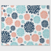 Blauw en koraal Floral Wrapping Papier (Vlak)