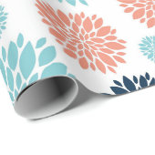 Blauw en koraal Floral Wrapping Papier (Rol Hoek)