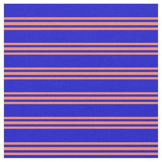 Blauw en koraal gekleurd Striped/Lined Pattern Stof (Close Up)