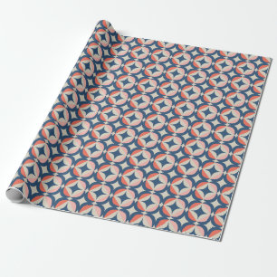 Blauw en koraal Geometrisch patroon Cadeaupapier
