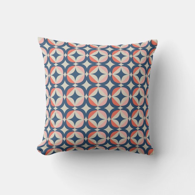 Blauw en koraal Geometrisch patroon Kussen (Voorkant)