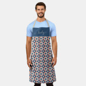 Blauw en koraal Geometrisch patroon Schort (Gedragen)