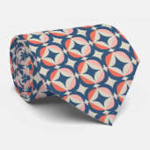 Blauw en koraal Geometrisch patroon Stropdas (Opgerold)