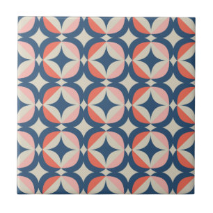 Blauw en koraal Geometrisch patroon Tegeltje