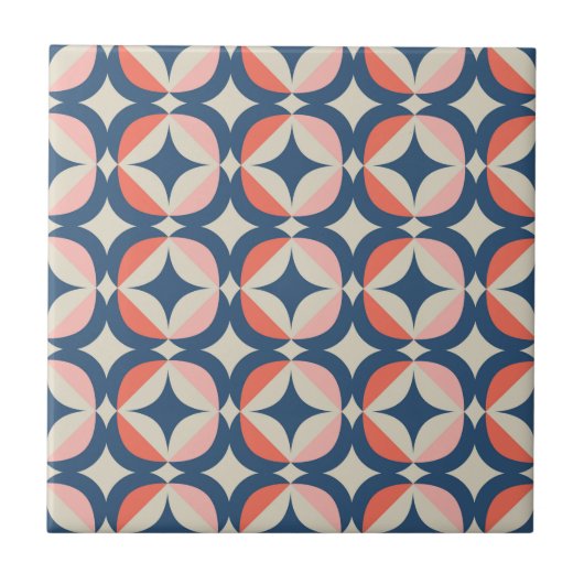 Blauw en koraal Geometrisch patroon Tegeltje (Voorkant)